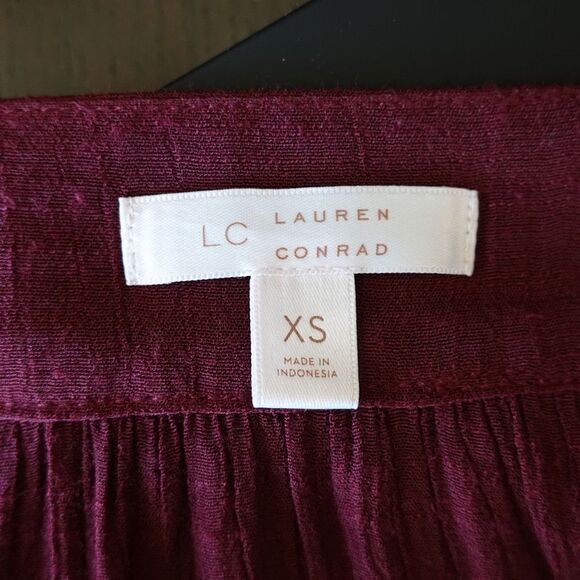 LC Lauren Conrad Long Sleeve Semi Sheer Peasant Top Burgundy Size XS - Picture 3 of 11